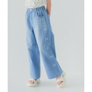 パンツ リボン刺しゅうコットンデニムワイドパンツ キッズ 子供服 女の子
