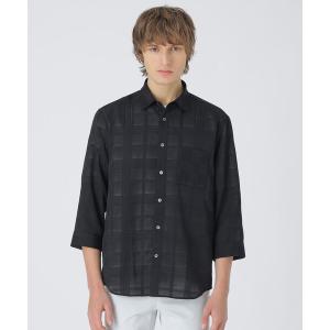 シャツ シアーシャドーチェックスリークォーターシャツ メンズ