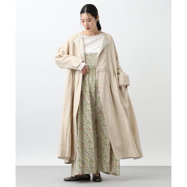 ノーカラーコート コート 「natural by clip」リネンツイルワンピースコート レディース