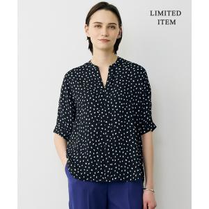 ブラウス シャツ BackSatinAmunzen 5分袖キーネックブラウス レディース