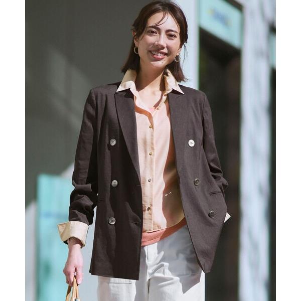 コート アウター リネンレーヨンストレッチ ダブルジャケット レディース