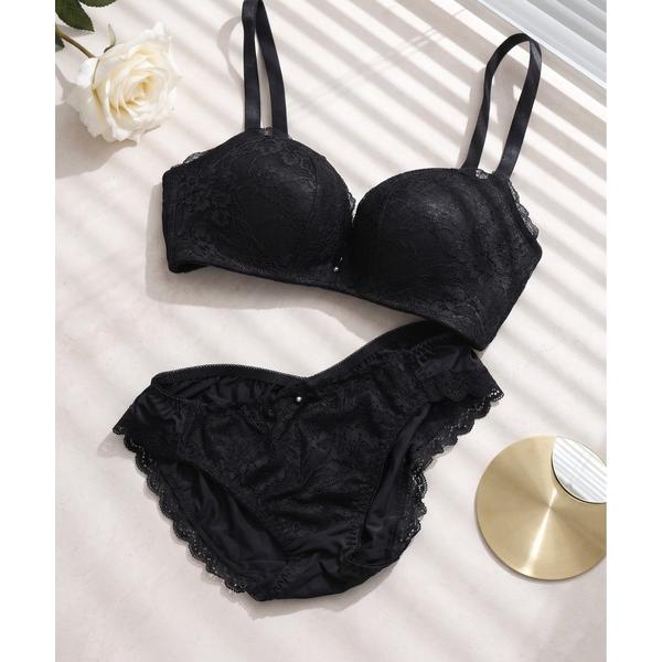 ブラジャー ショーツセット palissee 「脇高ノンワイヤー」レースプッシュアップノンワイヤーブ...