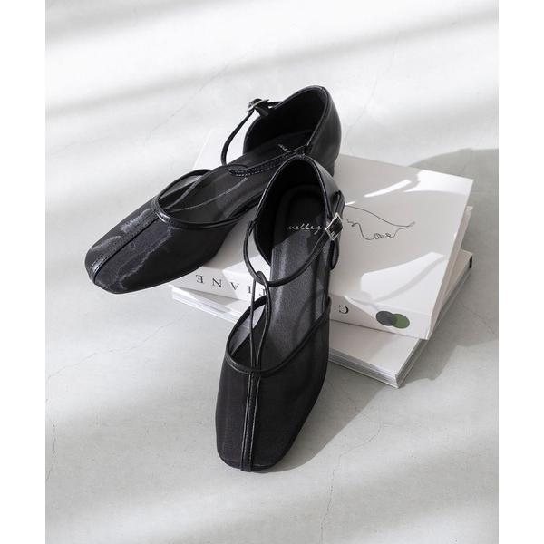 パンプス ラウンドトゥ チュール ストラップパンプス