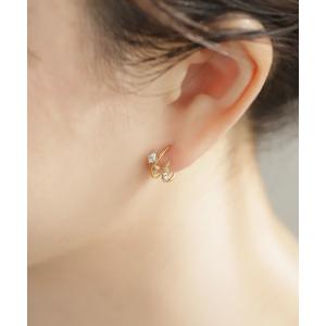 ピアス ビジュー×ダブルラインフープピアス レディース