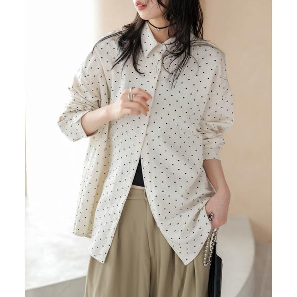 ブラウス シャツ 夏 ドットorハート柄シャツ レディース