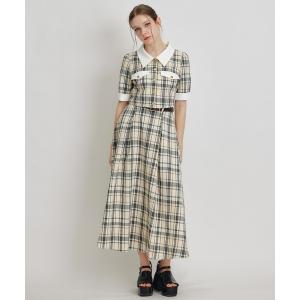 セットアップ バイカラーチェックブラウス×フレアロングスカートセットアップ レディース