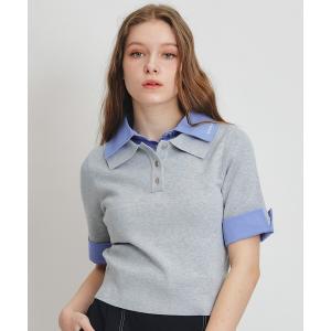 ニット セーター ダブルカラーハーフスリーブニットプルオーバー レディース