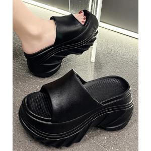 スリッパ ソリッドカラー 厚底 ボリューム オープン サンダル