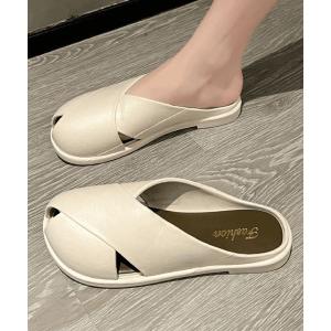 スリッパ オープントゥ クロス アッパー フラット サンダル