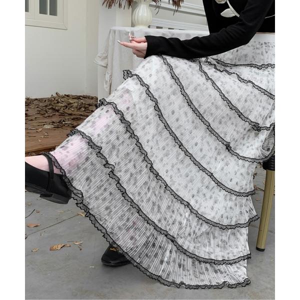 スカート プリーツチュールティアードスカート