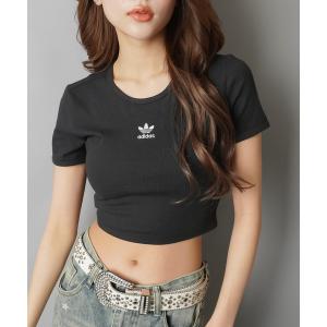 tシャツ 「adidas/アディダス」ショート丈リブピタTシャツ レディース