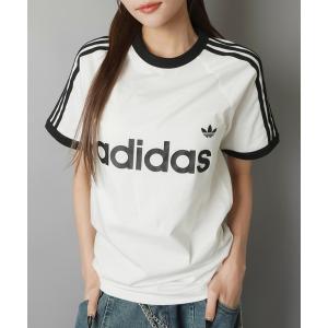 tシャツ 「adidas/アディダス」スリーストライプス半袖Tシャツ/リンガー/フロントロゴ レディース