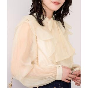 ブラウス シャツ シャイニーボウタイ長袖ブラウス...の商品画像