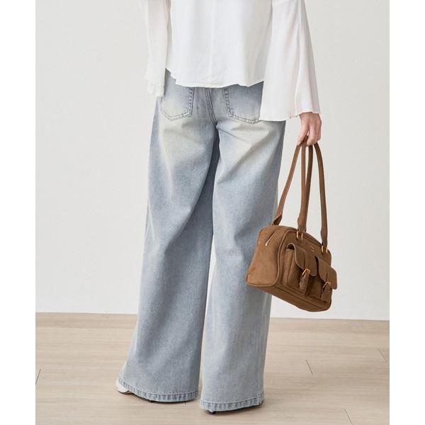 ジーンズ デニム デニムパンツ 10ozスラブデニム 斜め開き骨格ウェーブ ワイドパンツ レディース
