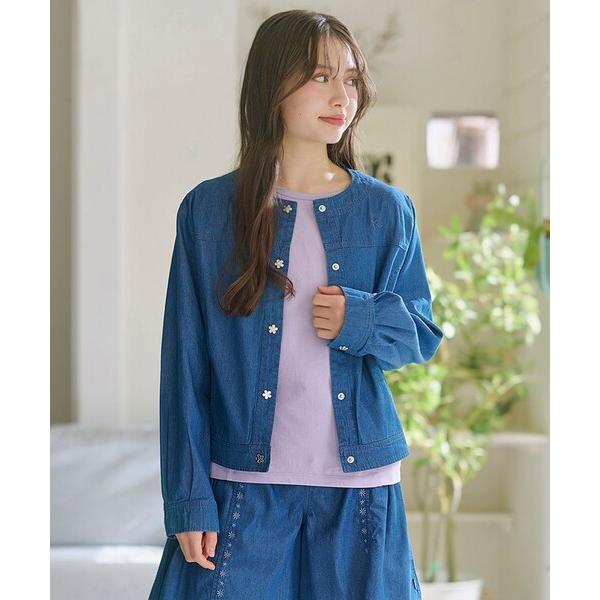 デニムジャケット アウター 「150-160cm」 フラワーボタンデニムジャケット キッズ 子供服