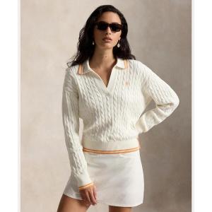 ニット セーター ケーブルニット ポロカラー セーター レディース