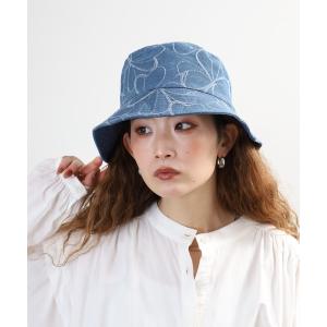 帽子 ハット デニム バタフライ総柄 バケットハット レディースの商品画像