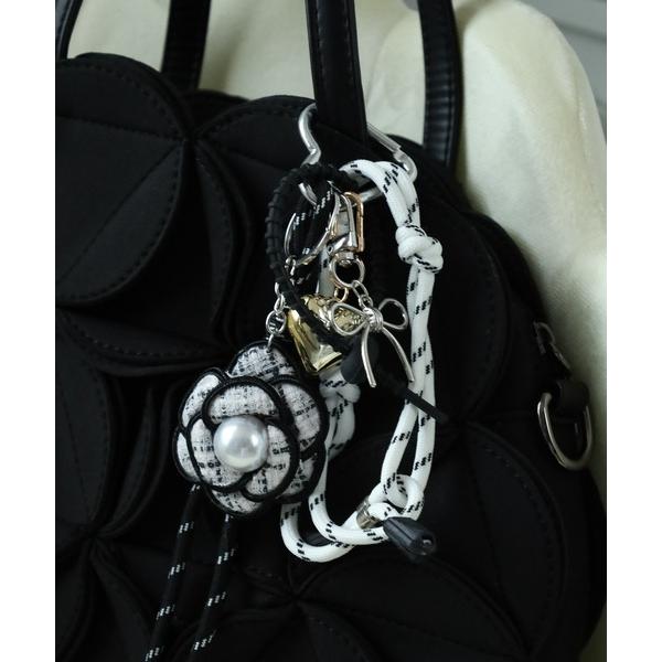 キーホルダー ツイードフラワーじゃらじゃらチャーム