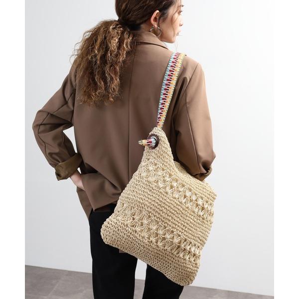トートバッグ エスニック柄ストラッフ゜かぎ編み ストローバッグ レディース