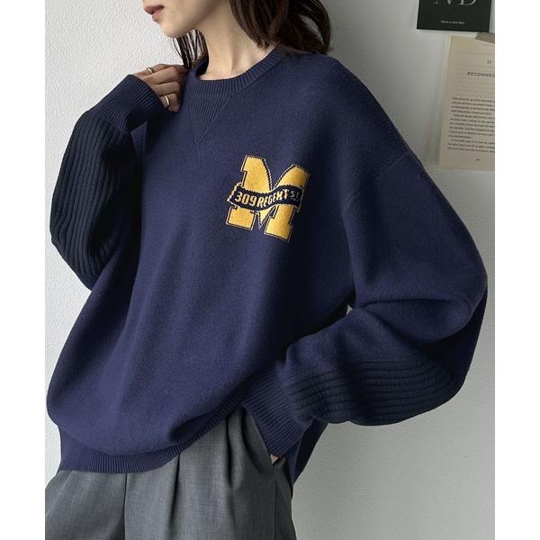 「Java」 長袖ニット X-LARGE ネイビー レディース