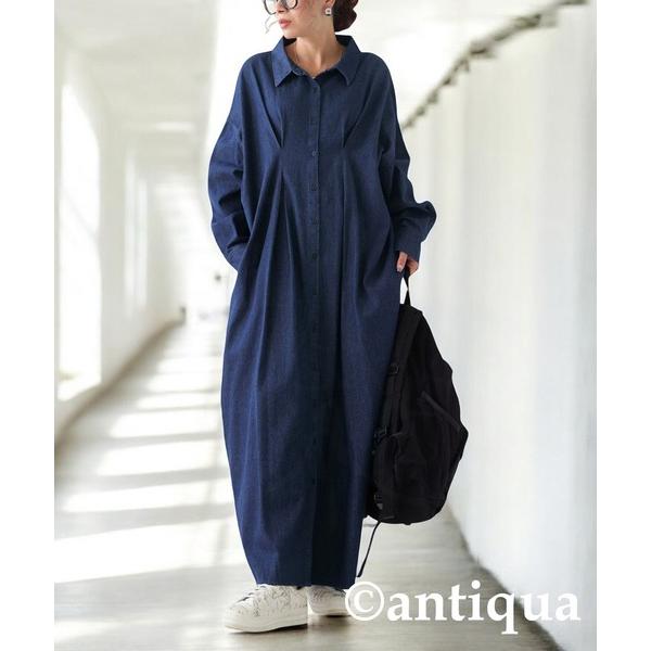 「antiqua」 シャツワンピース R ブルー レディース