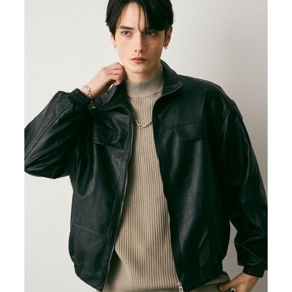 ブルゾン アウター Synthetic leather short zip blouson / 合成...