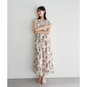 ワンピース フラワー柄シアープリーツワンピース