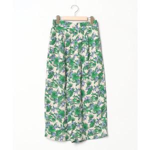 「GLOBAL WORK」 花柄クロップドパンツ M グリーン レディース