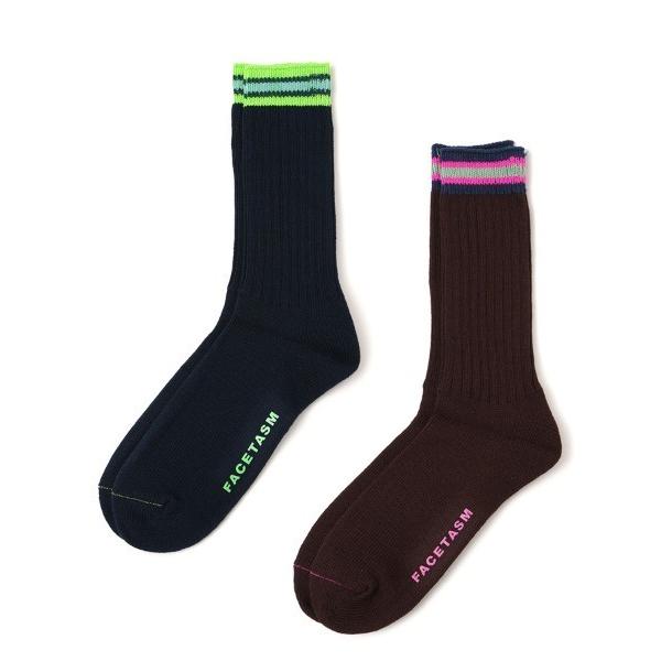 靴下 「FACETASM」RIB SOCKS / ネイビー×ブラウン 「MYK-SOX-01」 レデ...