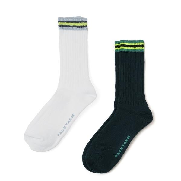 靴下 「FACETASM」RIB SOCKS / ホワイト＆ティール 「MYK-SOX-01」 レデ...