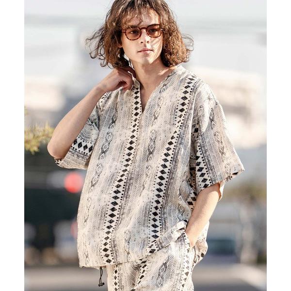 シャツ mhs2575- African Batik Key Neck Shirts キーネックシャ...
