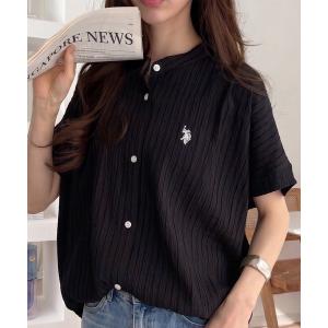 ブラウス シャツ 半袖 GeeRA別注「U.S. POLO ASSN.」ポコポコ素材フレンチスリーブワンポイント刺繍シャツ レディース