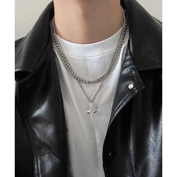 ネックレス ダブルチェーン スターモチーフ レイヤードネックレス / 2連デザイン シルバー Y2K...