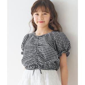 ブラウス シャツ キッズ ギャザーチェックブラウ...の商品画像