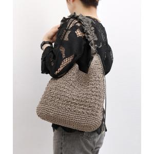かごバッグ カゴバッグ カシュカシュ cachecache / ドロストフリルハンドル地柄編みトート カゴバッグ