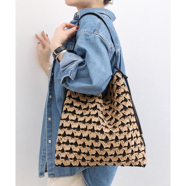 かごバッグ カゴバッグ カシュカシュ cachecache / 配色編みワンハンドルトート カゴバッ...