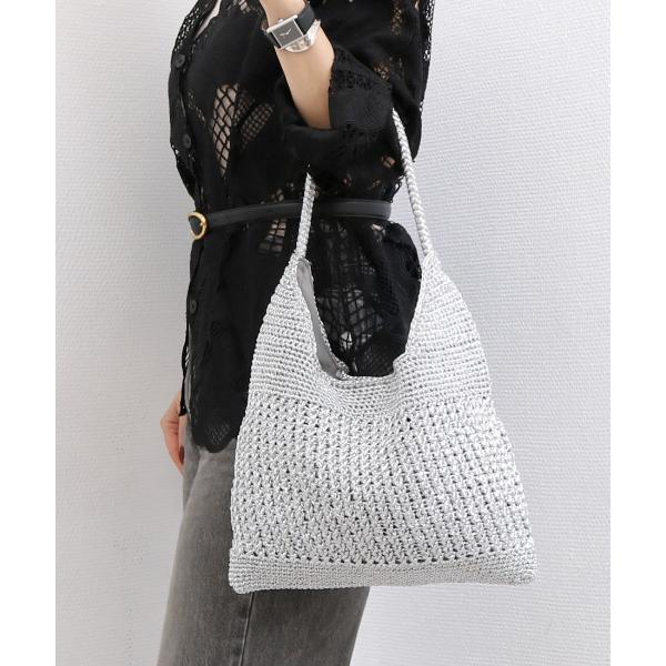 かごバッグ カゴバッグ カシュカシュ cachecache / メタリックコード柄編みワンハンドルト...