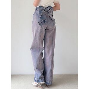 ジーンズ デニム デニムパンツ バックリボンデニムパンツ レディース