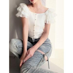 ニット セーター ショルダーフリルニットトップス レディース