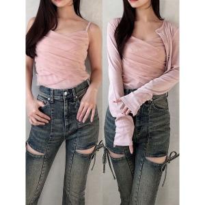 カーディガン チュールドッキングアンサンブルトップス レディース