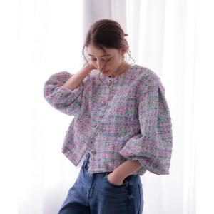 ブルゾン アウター ツイードボリュームスリーブブルゾン レディース
