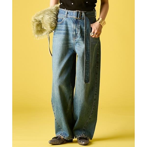ジーンズ デニム デニムパンツ 綿100％バレルレッグデニムパンツ(共布ベルト付)「大きいサイズ有」...