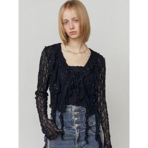 tシャツ ドットラッフルフリルクロップトップ レディース