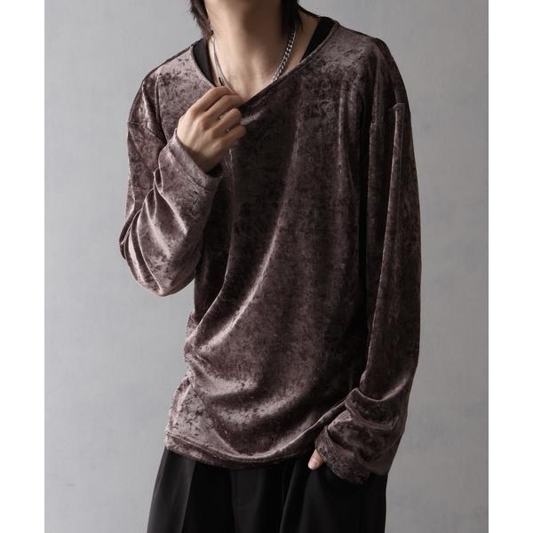 tシャツ 「welise/ウェライズ」リッチベルベットシアーファブリック 長袖ボートネックプルオーバ...