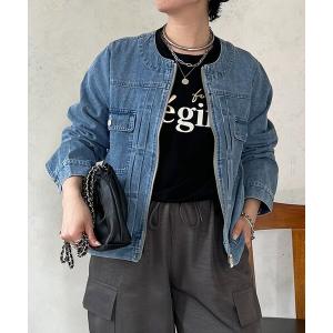 デニムジャケット gジャン ノーカラージップデニムブルゾン レディース
