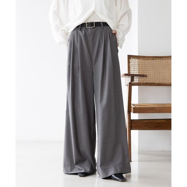 ワイドパンツ スラックス パンツ タックワイドイージースラックス レディース