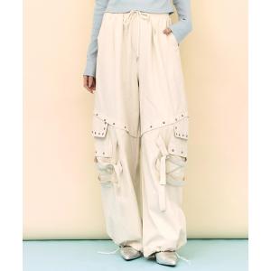 ワイドパンツ パンツ スタッズデザインカーゴボリュームパンツ レディース