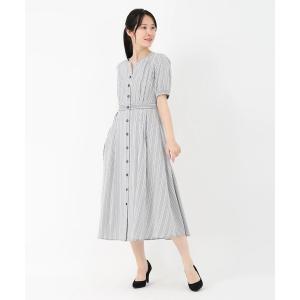 ワンピース 「元宝塚トップ娘役 舞空瞳さん着用」キャンディストライプ_ストライプノーカラーフィット＆フレアーワンピース