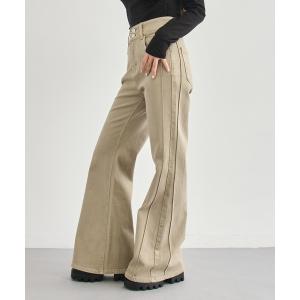 ジーンズ デニム デニムパンツ 細見えサイドラインフレアデニムパンツ レディース