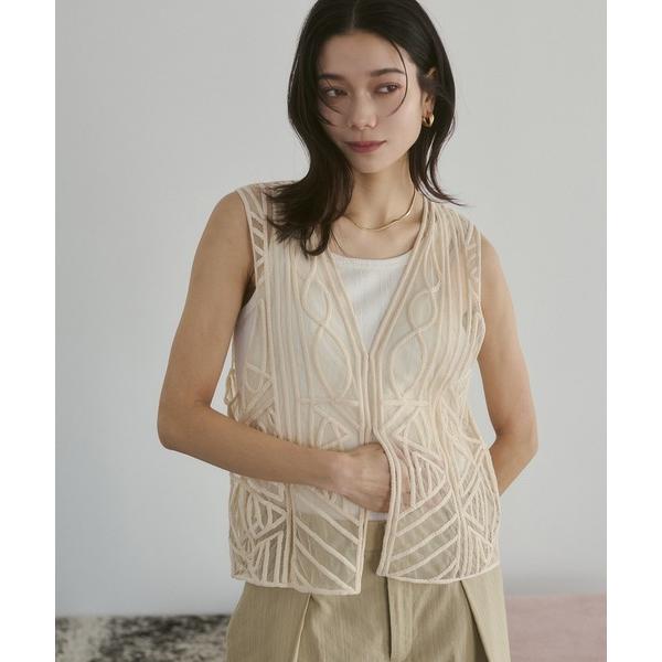 ベスト ジレ 幾何学柄 ネット 刺繍ジレ レディース